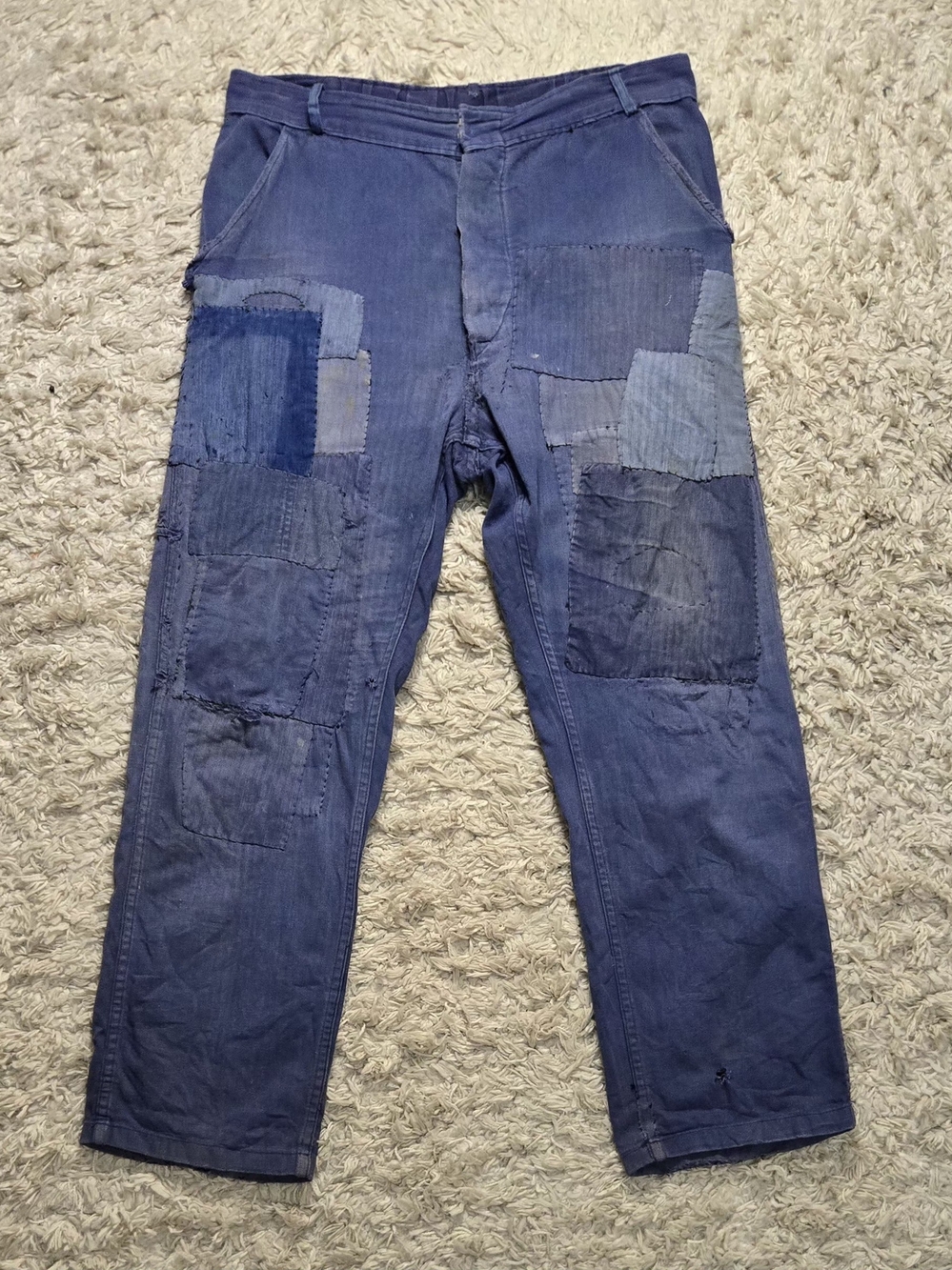 VTG 40s French HBT Scarecrow Repaired Work Pants 32x32
